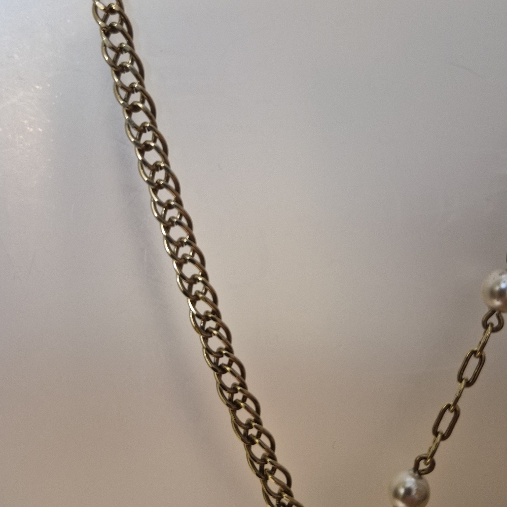 Reimagined Goldtone Pearl Drop Necklace - Picture 7 of 9